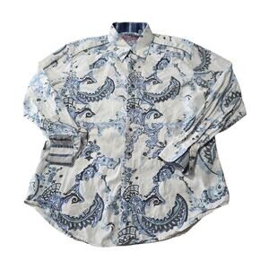 Robert Graham Paisley Button Up Shirt Mens L Blue White Long Sleeve Cotton